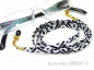 Mobile Preview: Brillenkette Stoffband schwarz weiß ethno Muster, AUSWAHL silberfarben goldfarben Karabiner Ösen