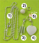 Mobile Preview: Kugelkette 925 SIlber Charmsring Koralle + 2 Charms HERZ Cateye