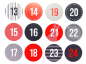 Preview: Adventskalenderzahlen 1-24 grau weiß rot, 4 cmSticker, Aufkleber
