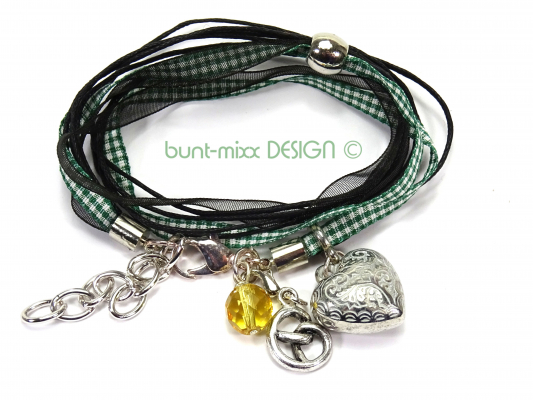 Wickelarmband grün-weiß schwarz Armband Trachtenschmuck, bavarian style bracelet