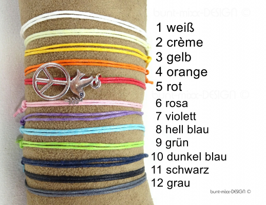 Armband viele Farben, verstellbar unisex, Surferarmband, Anhänger Peace, Freundschaftsarmband Schiebeknoten, by BuntMixxDESIGN