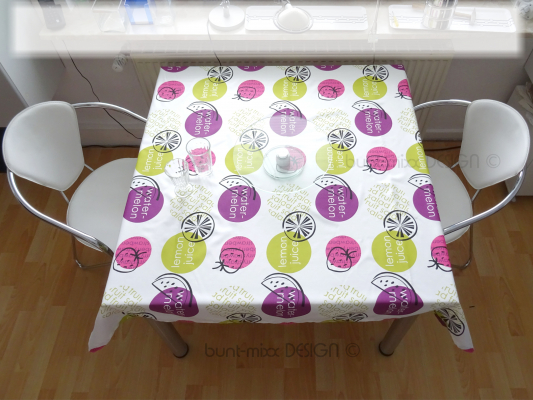 Tischdecke, lemon-green lila pink, quadrat Tischtuch, Balkon Garten, table cloth, fruits, 52x52", Party, home deko, Mitteldecke