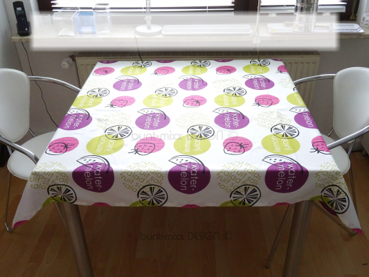 Tischdecke, lemon-green lila pink, quadrat Tischtuch, Balkon Garten, table cloth, fruits, 52x52", Party, home deko, Mitteldecke
