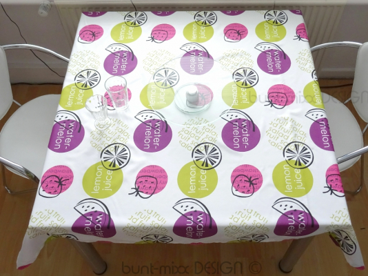 Tischdecke, lemon-green lila pink, quadrat Tischtuch, Balkon Garten, table cloth, fruits, 52x52", Party, home deko, Mitteldecke