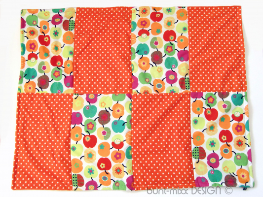 Kuscheldecke. Decke Baby Kind, Apfel Muster, Patchwork style, bunt orange,70x87cm, Baumwoll Stoff, made by BuntMixxDESIGN