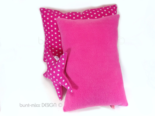 Preview: SET 3 Teile, 2 Kissen und 1 Stern Kissen,rosa pink weiß, Schmusekissen. Mit Kissenfüllung. für Zuhause und unterwegs, Dekokissen