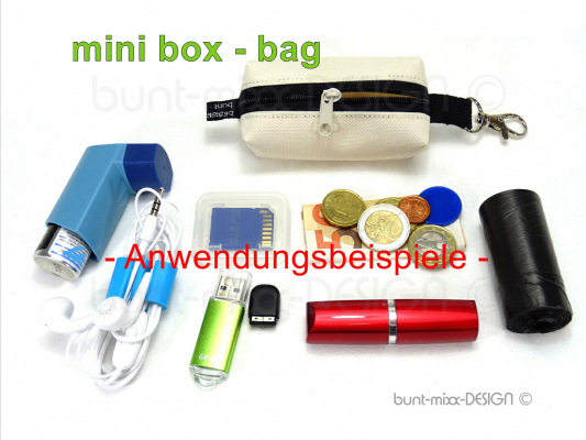 Schlüsselanhänger Minitasche, weiß boxybag weiss, handmade BuntMixxDESIGN