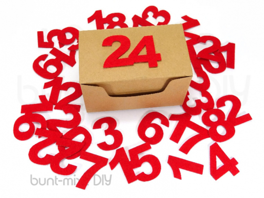 Adventskalender Zahlen 1-24 zum Aufkleben rot Bastelfilz Sticker