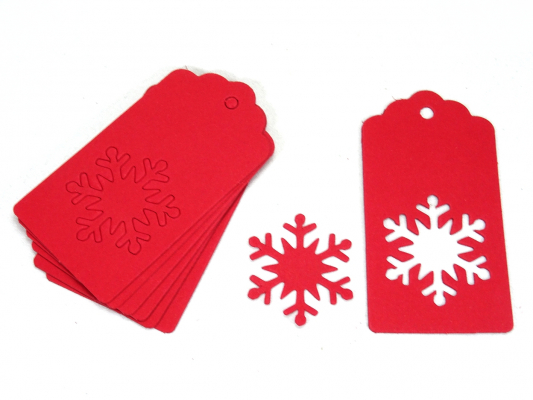 100 Geschenkanhänger ROT tags Weihnachten Schneeflocke Eiskristall X-Mas Tags snowflake red