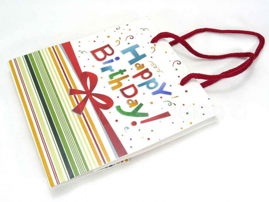 Papiertüten Happy Birthday, Geschenkverpackung, Tragetasche Kraftpapier bunt