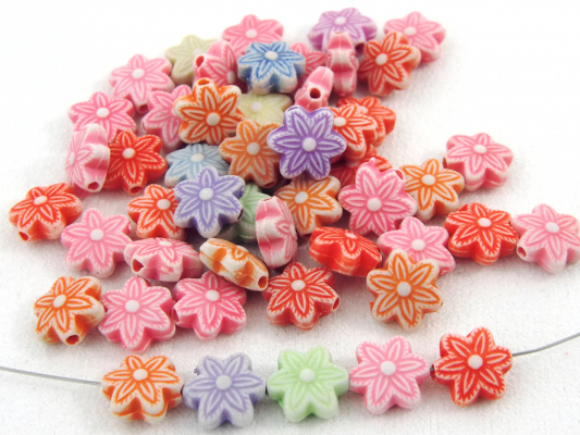 40 Sterne bunter Mix Kunststoffperlen pastell, Blüte Stern, candy colour beads, Kinderschmuck basteln Stern Perlen