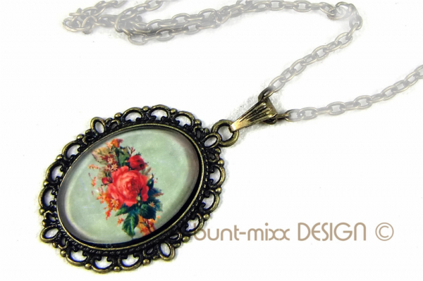 Anhänger Glas-Cabochon Blumen-Motiv Rosen romantisch vintage-stil