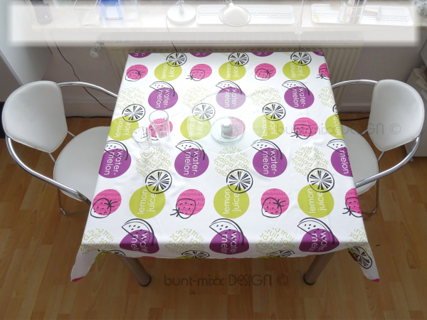 Tischdecke, lemon-green lila pink, quadrat Tischtuch, Balkon Garten, table cloth, fruits, 52x52", Party, home deko, Mitteldecke Tischdecke, lemon-green lila pink, quadrat Tischtuch, Balkon Garten, table cloth, fruits, 52x52", Party, home deko, Mitteldecke
