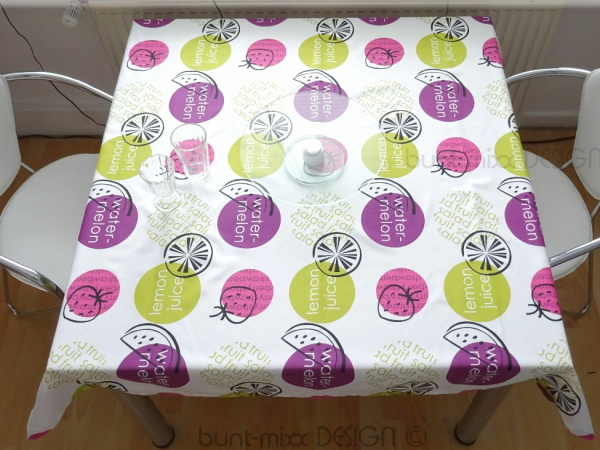 Tischdecke, lemon-green lila pink, quadrat Tischtuch, Balkon Garten, table cloth, fruits, 52x52", Party, home deko, Mitteldecke Tischdecke, lemon-green lila pink, quadrat Tischtuch, Balkon Garten, table cloth, fruits, 52x52", Party, home deko, Mitteldecke