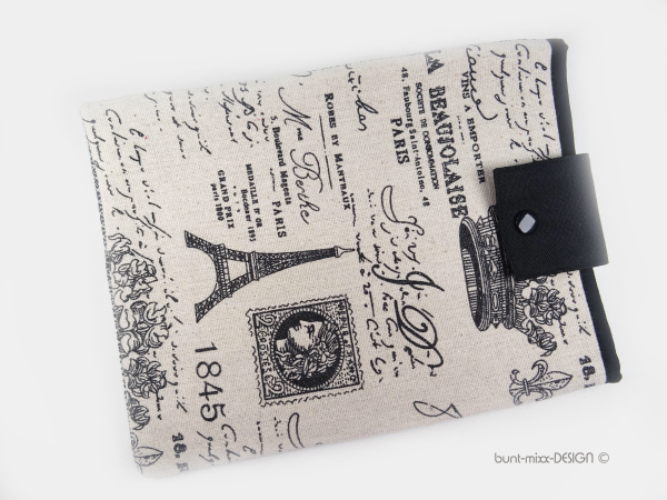 Buchhülle PARIS vintage style Eiffelturm Nostalgie, Canvas beige schwarz, Gr.M, handmade by BuntMixxDESIGN ©