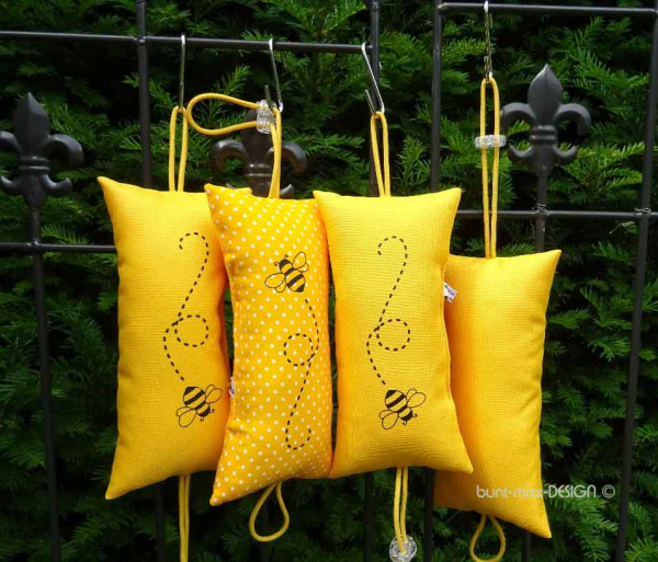 Türstopper gelb sonnengelb Biene 3 Bienchen, Outdoorstoff, Einweihungsparty Haus Wohnung, handmade by BuntMixxDESIGN