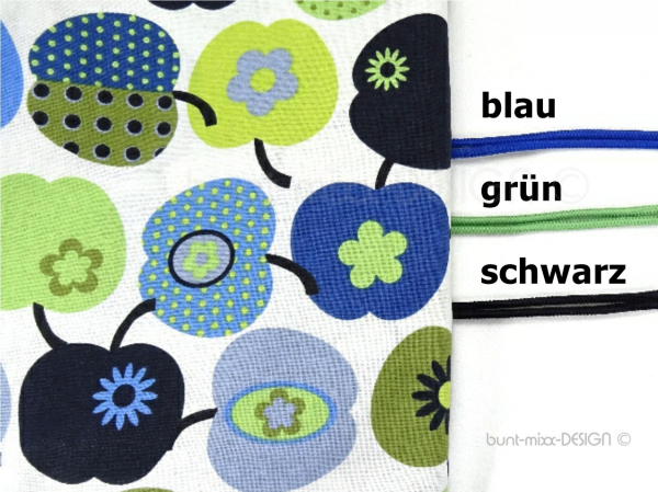 Türstopper für die Klinke, Apfel Muster Stoff, blau-grün-bunt, AUSWAHL Farbe Gummikordel, Klemmschutz, by BuntMixxDesign