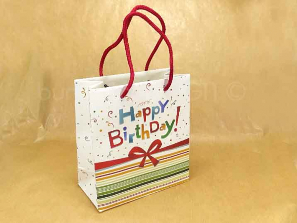 Papiertüten Happy Birthday, Geschenkverpackung, Tragetasche Kraftpapier bunt
