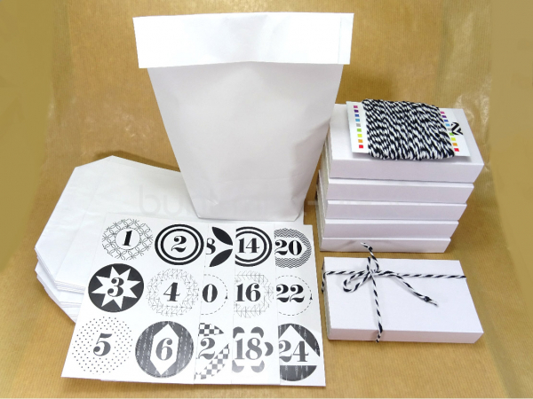 DIY Adventskalender Schachteln Aufkleber Twine, modern, schwarz weiß