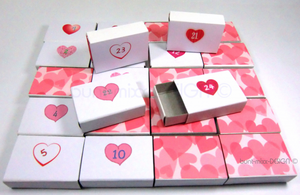 Adventskalender Schachteln zum Befüllen, 24 oder 25 Stück Auswahl, ROSA romantisch