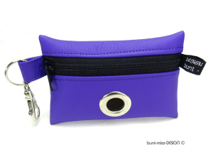 Täschchen für Hundekotbeutel, aus Kunstleder LILA violett, große Öse, Reißverschluß schwarz